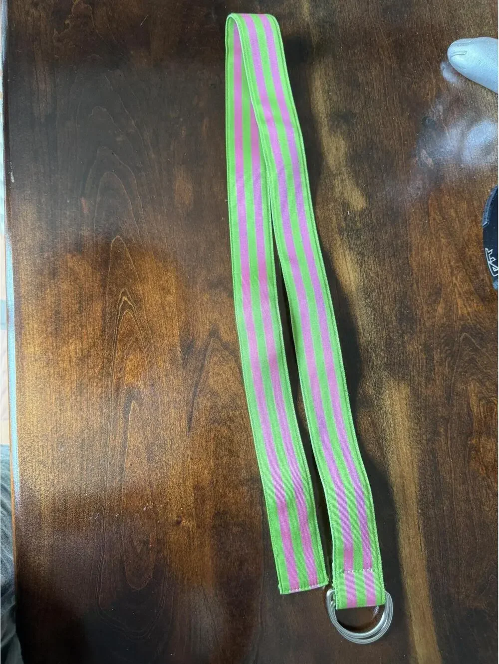 J.Crew Neon Green and Pink Striped Webbing Belt with Double Ring Closure - Picture 2 of 5